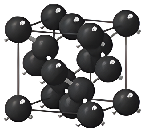 Black spheres joined by bonds inside a cubic frame, standing for a covalent-network solid.