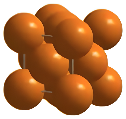 Close-packed orange spheres standing for a metallic solid.