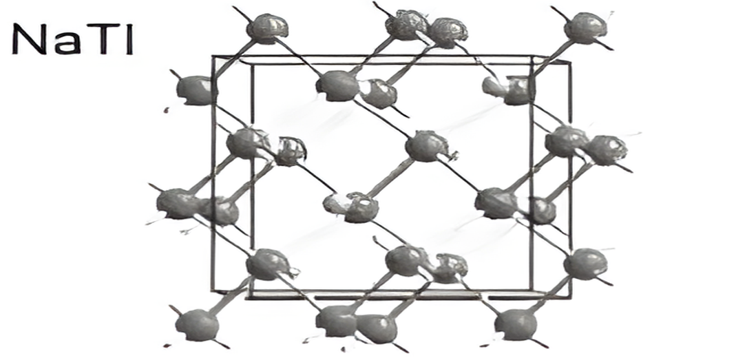 The diamond-like thallium network of the NaTl unit cell, labelled NaTl, with sodium atoms in the interstices.
