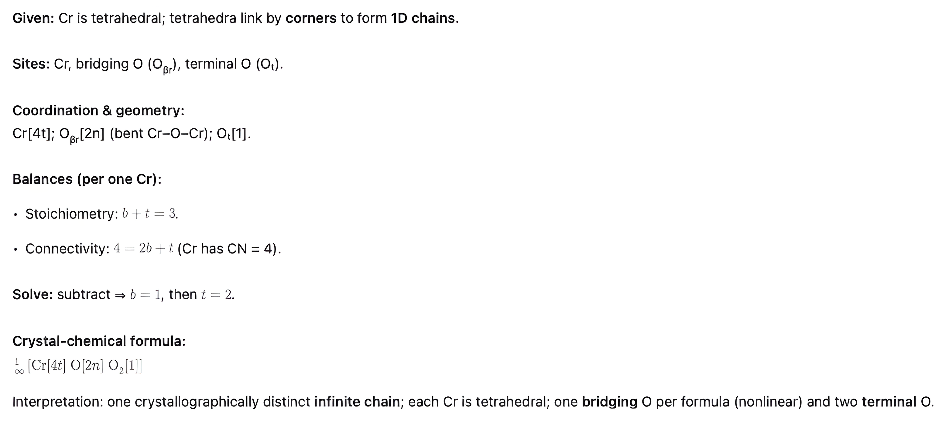 Worked crystal-chemical formula for the CrO3 chain.