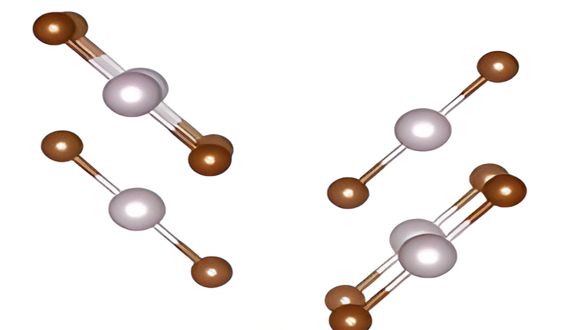 Mercury bromide: near-linear two-short-bond units stacked so the remaining four bromide contacts are much longer.