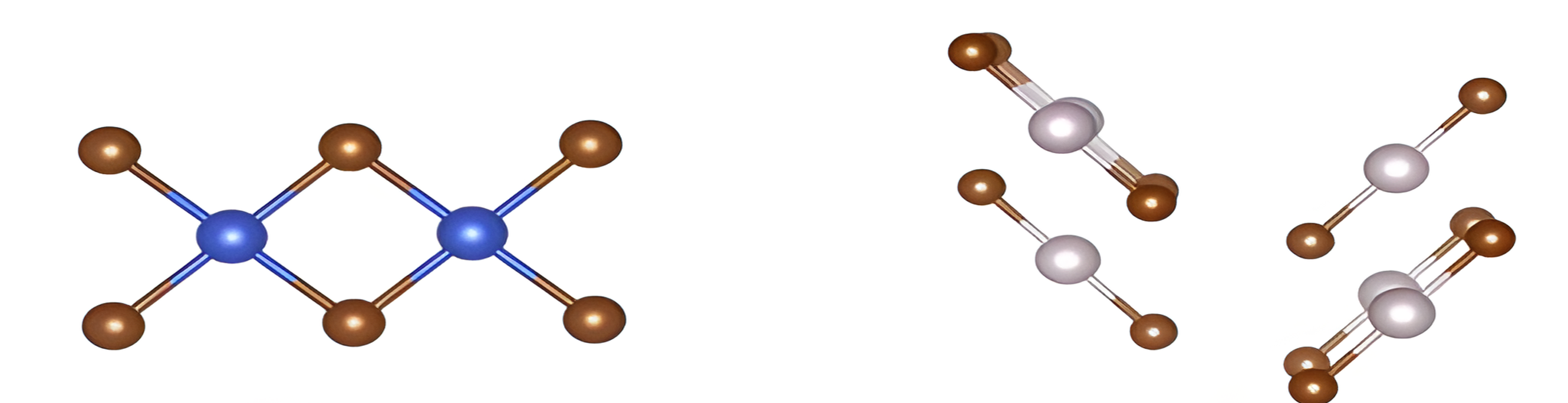 A CuBr2 chain fragment with four short and two long bonds beside HgBr2 molecules with two short and four long.